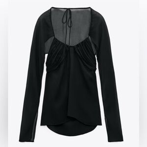 ZARA Sheer Open Back Long Sleeve Top - Size L